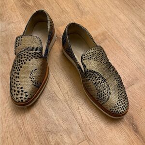 Free People Metallic Gold and Black Perforated Slip-On Loafers